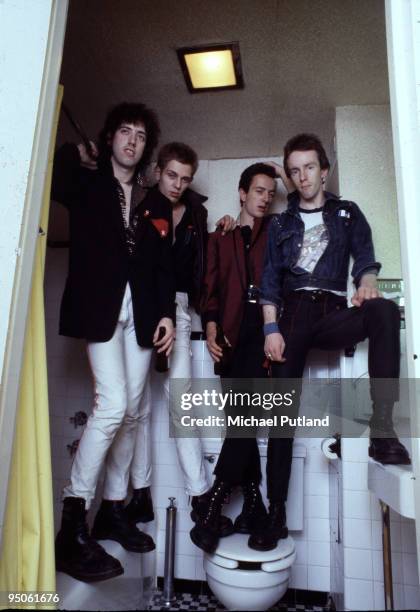 English punk group The Clash, New York, 1978. Left to right: guitarist Mick Jones, bassist Paul Simonon, singer Joe Strummer and drummer Topper...