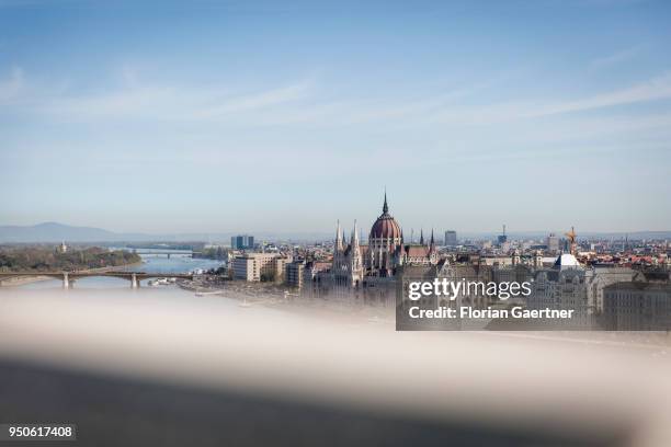 View to the Országház, Parliament of Hungary, on April 14, 2018 in Budapest, Hungary.