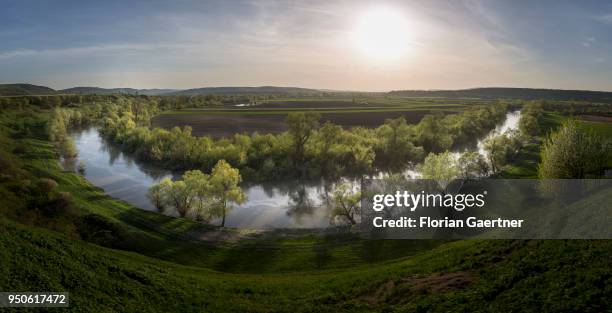 View to the river Mieresch in Transilvania on April 14, 2018 in Porumbenii Mari, Romania.