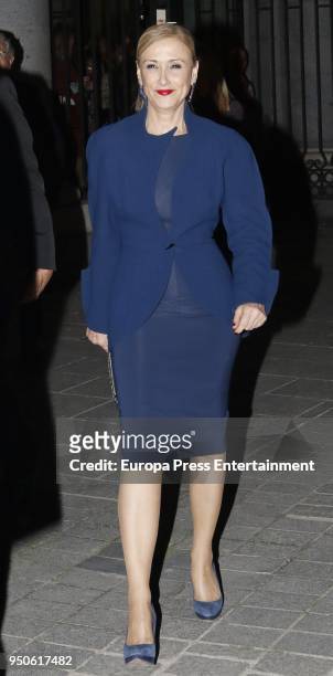 Cristina Cifuentes is seen leaving the Royal Theatre on April 23, 2018 in Madrid, Spain.