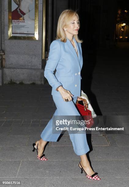 Carmen Lomana is seen leaving the Royal Theatre on April 23, 2018 in Madrid, Spain.
