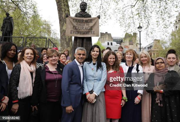 Turner Prize-winning artist Gillian Wearing OBE poses in front of the statue she designed with Shadow Foreign Secretary Emily Thornberry, Mayor of...