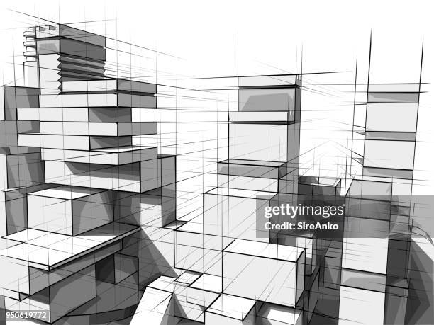 architecture from white plastic blocks. - building sketch stock illustrations