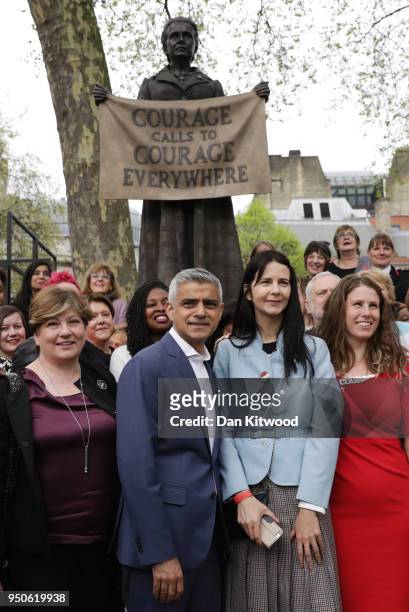 Turner Prize-winning artist Gillian Wearing OBE poses in front of the statue she designed with Shadow Foreign Secretary Emily Thornberry , Mayor of...