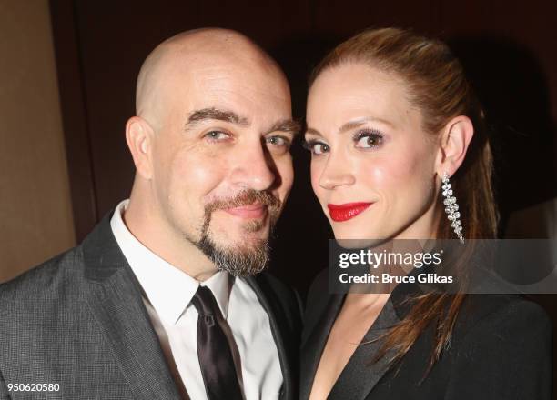 Eric Anderson and Jessica Rush pose at the opening night after party for "Summer: The Donna Summer Musical" on Broadway at The New York Marriott...