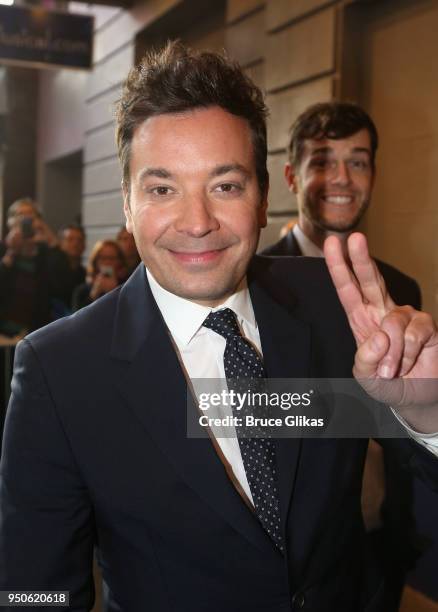 Jimmy Fallon poses at the opening night of "Summer: The Donna Summer Musical" on Broadway at The Lunt-Fontanne Theatre on April 23, 2018 in New York...