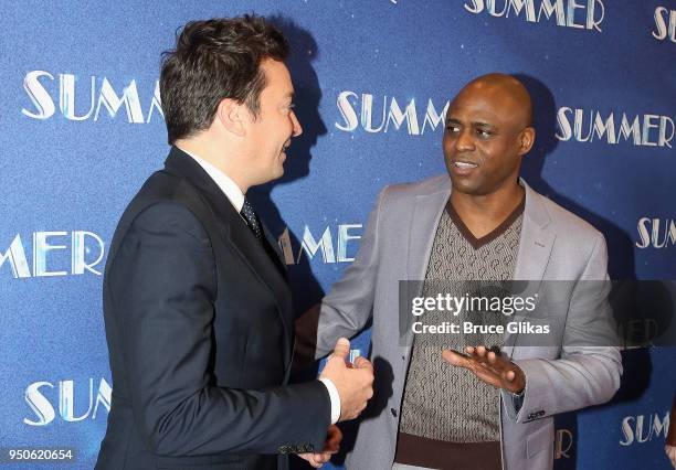 Jimmy Fallon and Wayne Brady at the opening night of "Summer: The Donna Summer Musical" on Broadway at The Lunt-Fontanne Theatre on April 23, 2018 in...