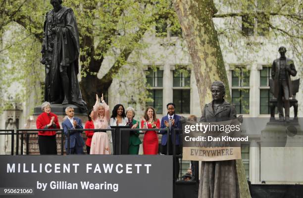 Statue in honour of the first female Suffragist Millicent Fawcett is unveiled as British Prime Minister Theresa May and Mayor of London Sadiq Khan...