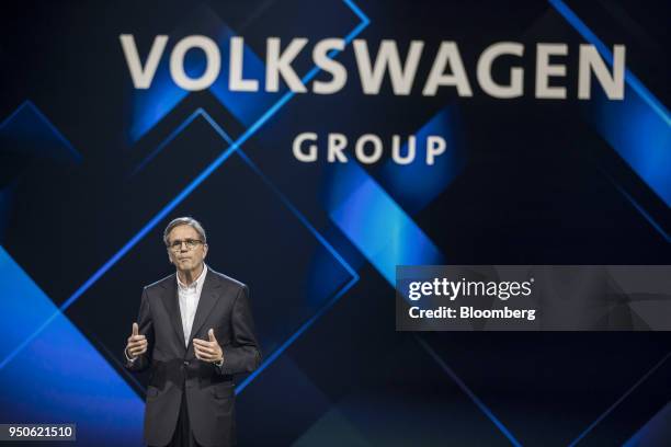 Jochem Heizmann, chief executive officer of China at Volkswagen AG, speaks at a media event ahead of the Beijing International Automotive Exhibition...