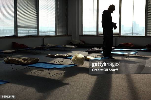 Tom a homeless man from London rests in the dormitory of a Christmas homeless shelter set up by the charity 'Crisis' on December 23, 2009 in London,...