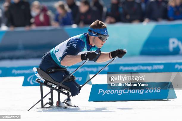 Scott Meenagh of Great Britain competes in Biathlon Men's 12.5km-Sitting at Alpensia Biathlon Centre during day 4 of the PyeongChang 2018 Paralympic...