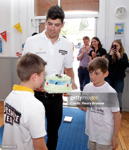 Alastair Cook at the launch of Yorkshire Tea National Cricket Week with cricket charity, Chance to Shine on April 24, 2018 in Tunbridge Wells,...