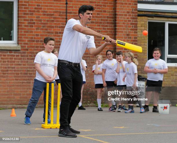 Alastair Cook at the launch of Yorkshire Tea National Cricket Week with cricket charity, Chance to Shine on April 24, 2018 in Tunbridge Wells,...