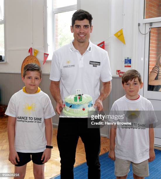 Alastair Cook at the launch of Yorkshire Tea National Cricket Week with cricket charity, Chance to Shine on April 24, 2018 in Tunbridge Wells,...
