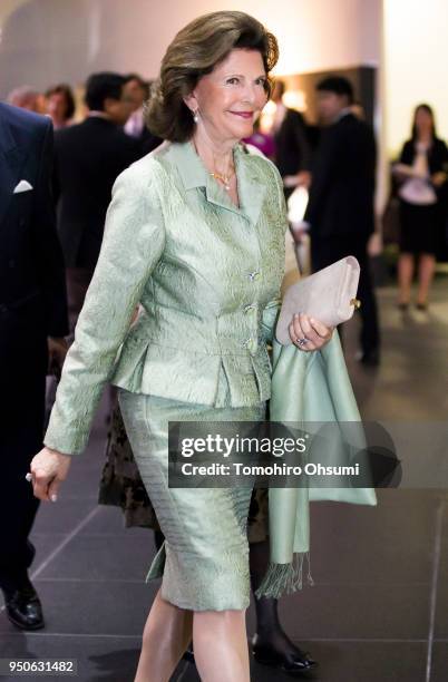 Queen Silvia of Sweden arrives for a banquet on April 24, 2018 in Tokyo, Japan. King Carl Gustav and Queen Silvia of Sweden are visiting Japan to...