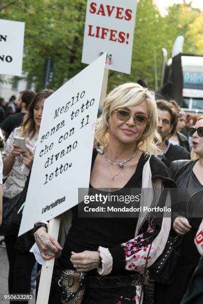 Italian tv-host Paola Barale at Design Pride Parade by Seletti with Paridevitale srl Communication & PR from Castello Sforzesco to Piazza Affari to...