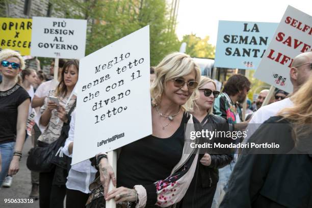 Italian tv-host Paola Barale at Design Pride Parade by Seletti with Paridevitale srl Communication & PR from Castello Sforzesco to Piazza Affari to...