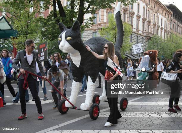 Design Pride Parade by Seletti with Paridevitale srl Communication & PR from Castello Sforzesco to Piazza Affari to celebrate Design Week. Milan,...