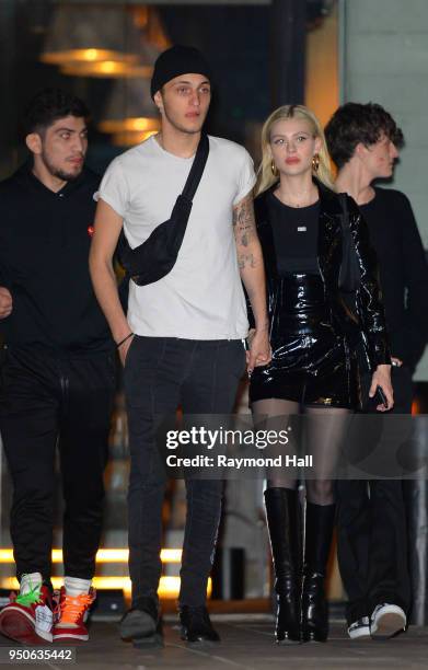 Anwar Hadid, Nicola Peltz are seen leaving Gigi Hadid's party in Brooklyn on April 23, 2018 in New York City.