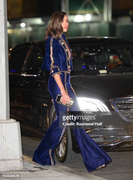 Model Olivia Culpo is seen leaving Gigi Hadid's party in Brooklyn on April 23, 2018 in New York City.