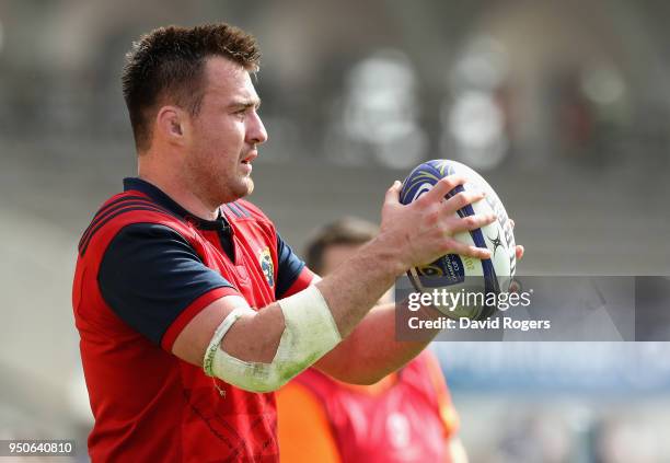 Niall Scannell of Munster prepares to throw the ball during the European Rugby Champions Cup Semi-Final match between Racing 92 and Munster Rugby at...