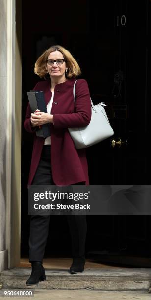 British Home Secretary Amber Rudd leaves 10 Downing Street for the weekly Cabinet meeting on April 24, 2018 in London, England.