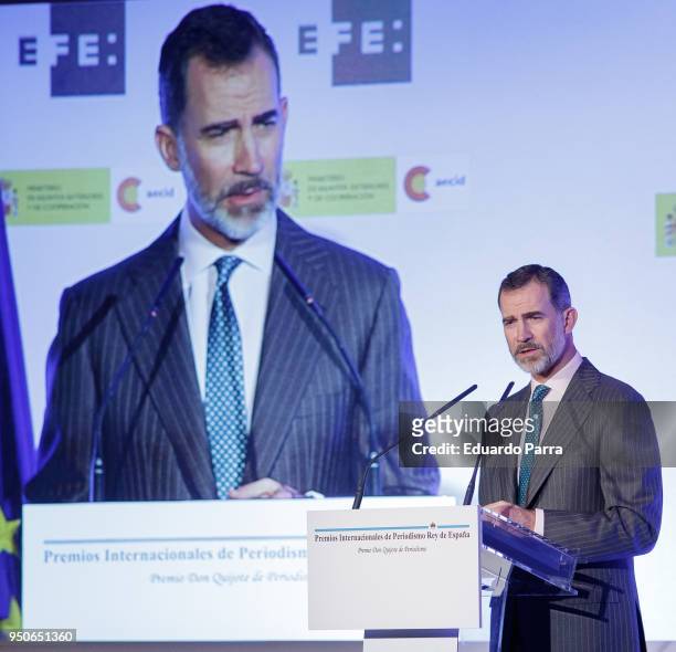 King Felipe Vi of Spain attends the 'Premios internaciones de Periodismo Rey de Espana' awards delivery ceremony at Casa de America on April 24, 2018...