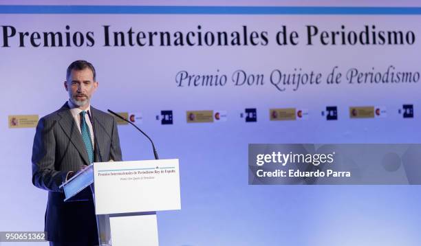 King Felipe Vi of Spain attends the 'Premios internaciones de Periodismo Rey de Espana' awards delivery ceremony at Casa de America on April 24, 2018...