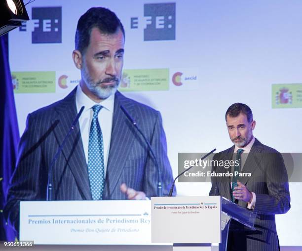 King Felipe Vi of Spain attends the 'Premios internaciones de Periodismo Rey de Espana' awards delivery ceremony at Casa de America on April 24, 2018...