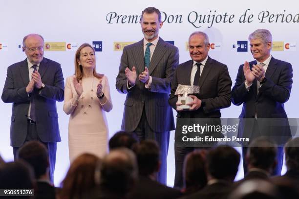 King Felipe VI of Spain , Foreing Affairs Minister Alfonso Dastis , President of the Congress Ana Pastor and Antonio Cano attend the 'Premios...