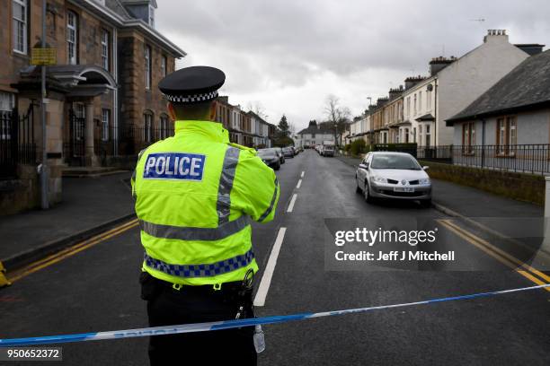 Police attend a house in Drumoyne where they are investigating the death of 47-year-old Julie Reilly on April 24, 2018 in Glasgow, Scotland....