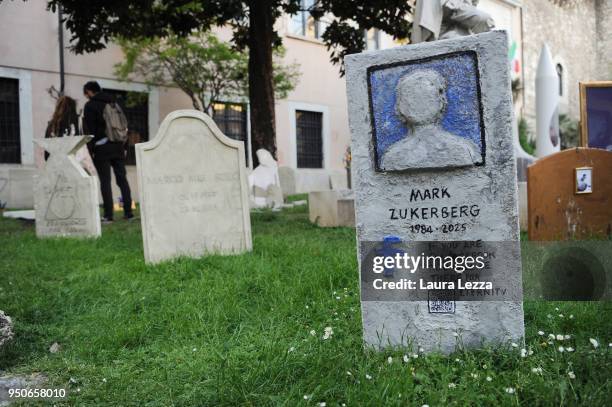 View of the art installation Eternity with tombstones is displayed after the ceremony where Italian artist Maurizio Cattelan is given title of...
