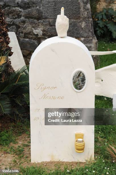 View of the art installation Eternity with tombstones is displayed after the ceremony where Italian artist Maurizio Cattelan is given title of...