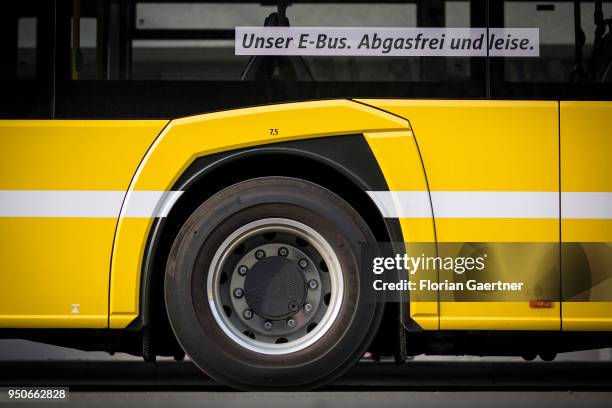 An electric bus is pictured on April 24, 2018 in Berlin, Germany.