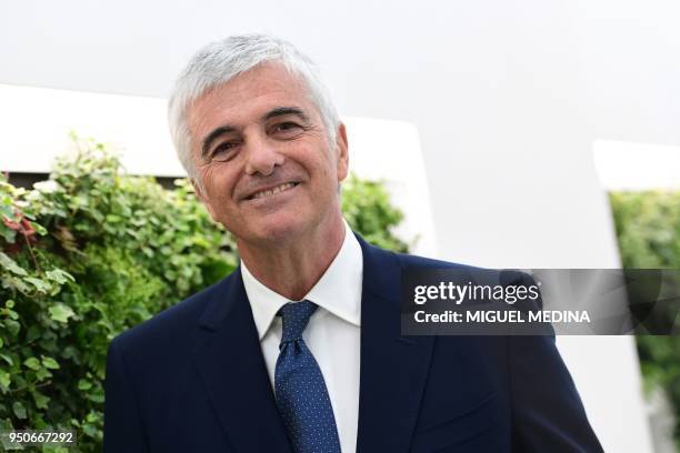 Deputy General Director of the LVMH group Antonio Belloni poses for photographs during the inauguration of the first LVMH eyewear factory in...