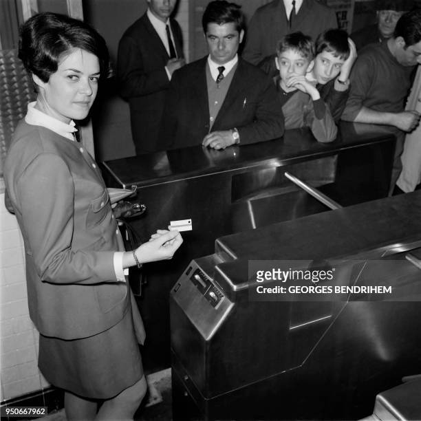 Photo taken on April 23, 1968 shows an automatic ticket machine introduced for the first time at Nation station in the Paris subway.