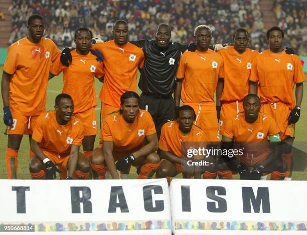 Ivory Coast squad pose Yaya Toure, Seydou Badjan Kante, Abdoulaye Meite, Jean-Jacques Tizie, Arouna Kone, Kanga Gauthier Akale, Abdoul Kader Keita...