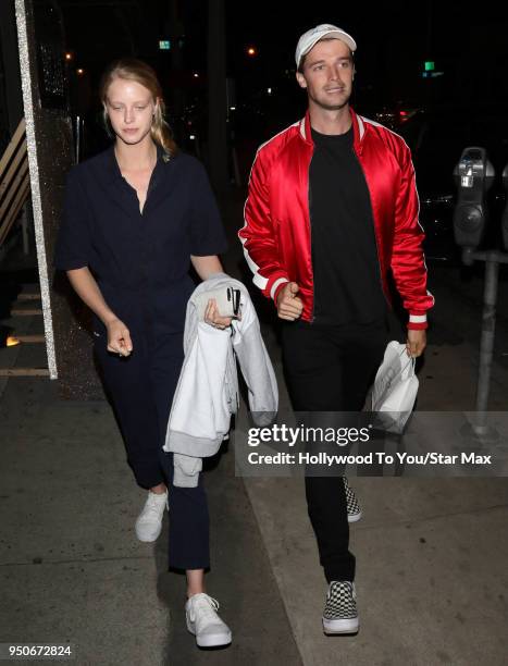 Patrick Schwarzenegger and Abby Champion are seen on April 23, 2018 in Los Angeles, California.