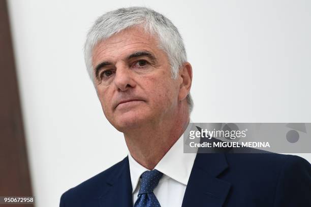 Deputy General Director of the LVMH group Antonio Belloni poses for photographs during the inauguration of the first LVMH eyewear factory in...