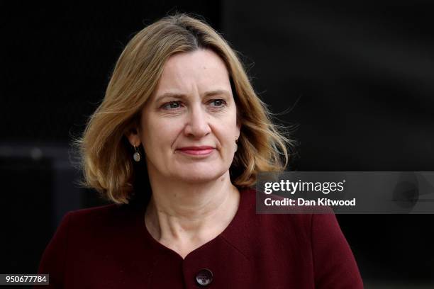 Home Secretary Amber Rudd attends the official unveiling of a statue in honour of the first female Suffragist Millicent Fawcett in Parliament Square...