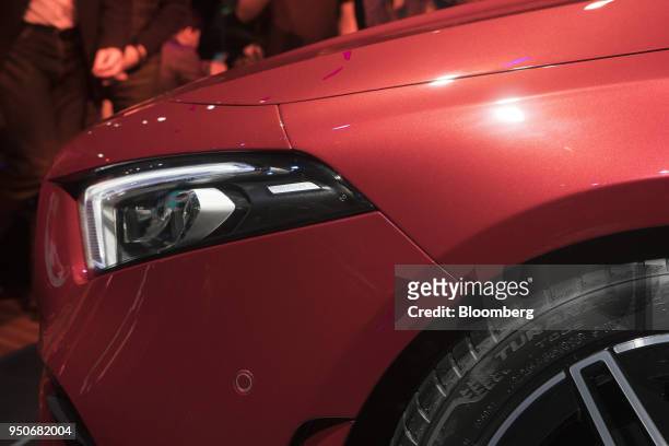 Headlight sits on a new Mercedes-Benz A-Class sedan during a premiere event in Beijing, China, on Tuesday, April 24, 2018. In the past couple of...