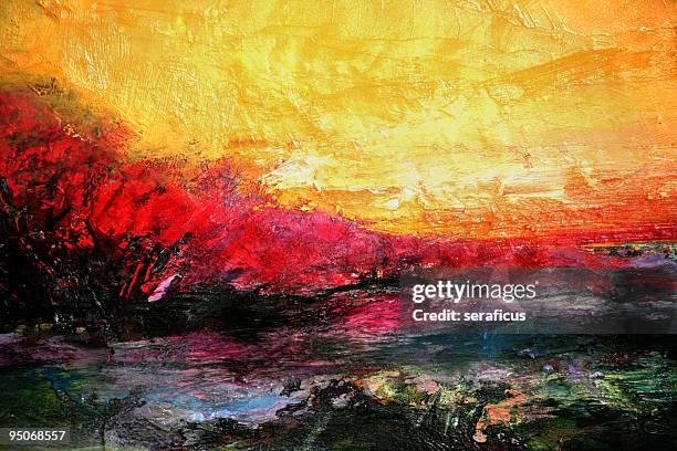 bei sonnenuntergang - acryl auf leinwand stock-fotos und bilder