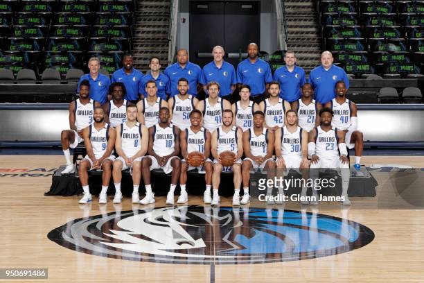 The 2017-2018 Dallas Mavericks pose for their official team photo on April 3, 2018 at the American Airlines Center in Dallas, Texas. NOTE TO USER:...