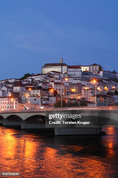 historic centre with university and mondego river at dusk, coimbra, beira litoral, centro region, portugal - mondego stock pictures, royalty-free photos & images