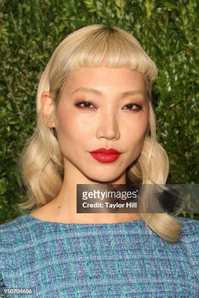 Irene Kim attends the 13th Annual Tribeca Film Festival CHANEL Dinner at Balthazar on April 23, 2018 in New York City.