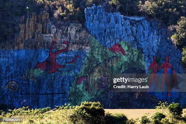 rock painting, mural de la prehistoria, nearby vinales, vinales valley, pinar del rio province, cuba - prehistoria stock pictures, royalty-free photos & images