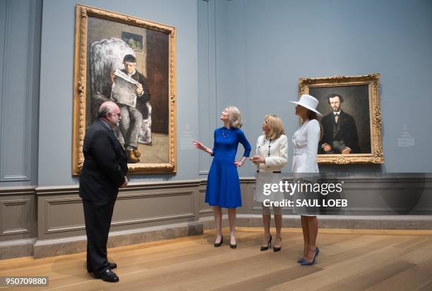 First Lady Melania Trump and Brigitte Macron , wife of the French President, tour the National Gallery of Art in Washington, DC, April 24 with Mary...