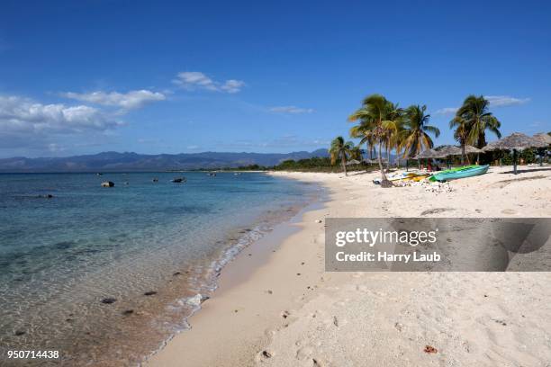 tropical beach with palm trees at playa ancon, near trinidad, sancti spiritus province, cuba - playa ancon cuba stock-fotos und bilder