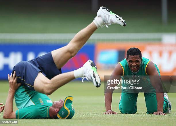 Makhaya Ntini of South Africa looks on during a South Africa nets session at Kingsmead Cricket Ground on December 23, 2009 in Durban, South Africa.