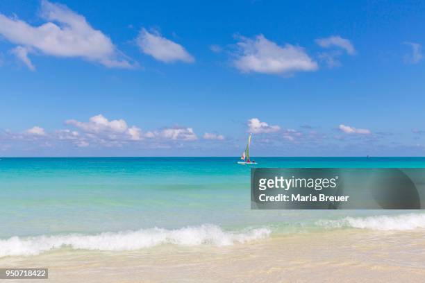 sailboat in turquoise water, island of cayo santa maria, greater antilles, caribbean, cuba - cayo santa maria stock-fotos und bilder